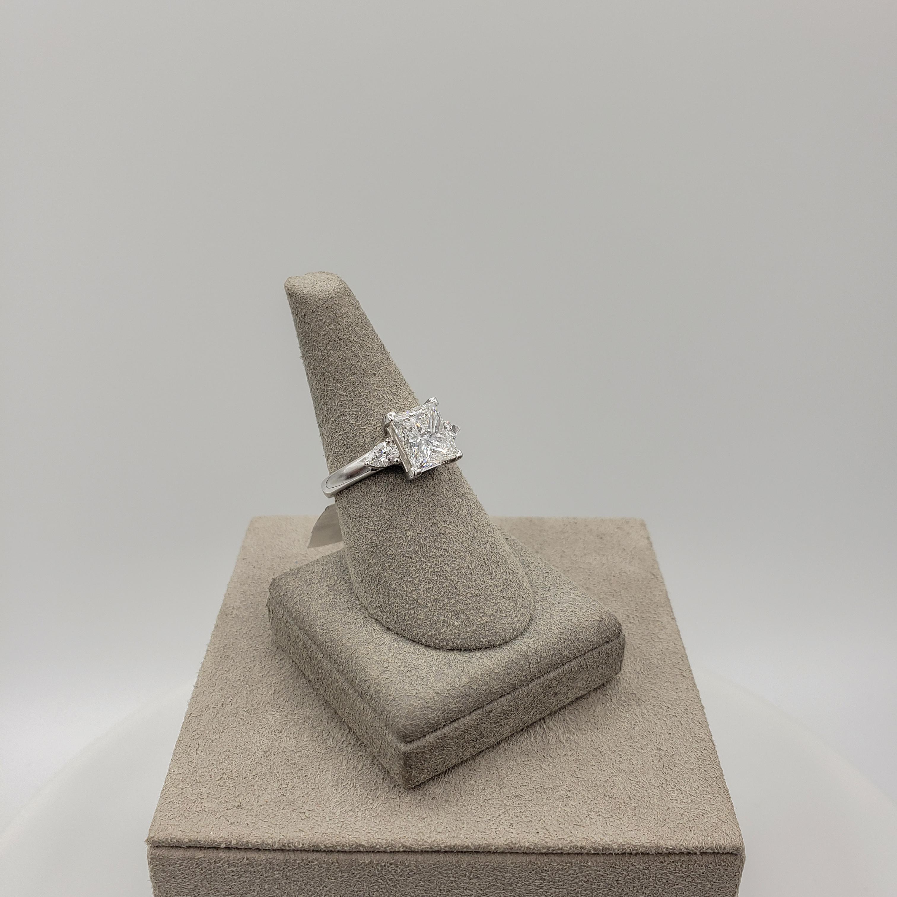Contemporary GIA Certified 2.51 Carat Princess Cut Diamond Three-Stone Engagement Ring