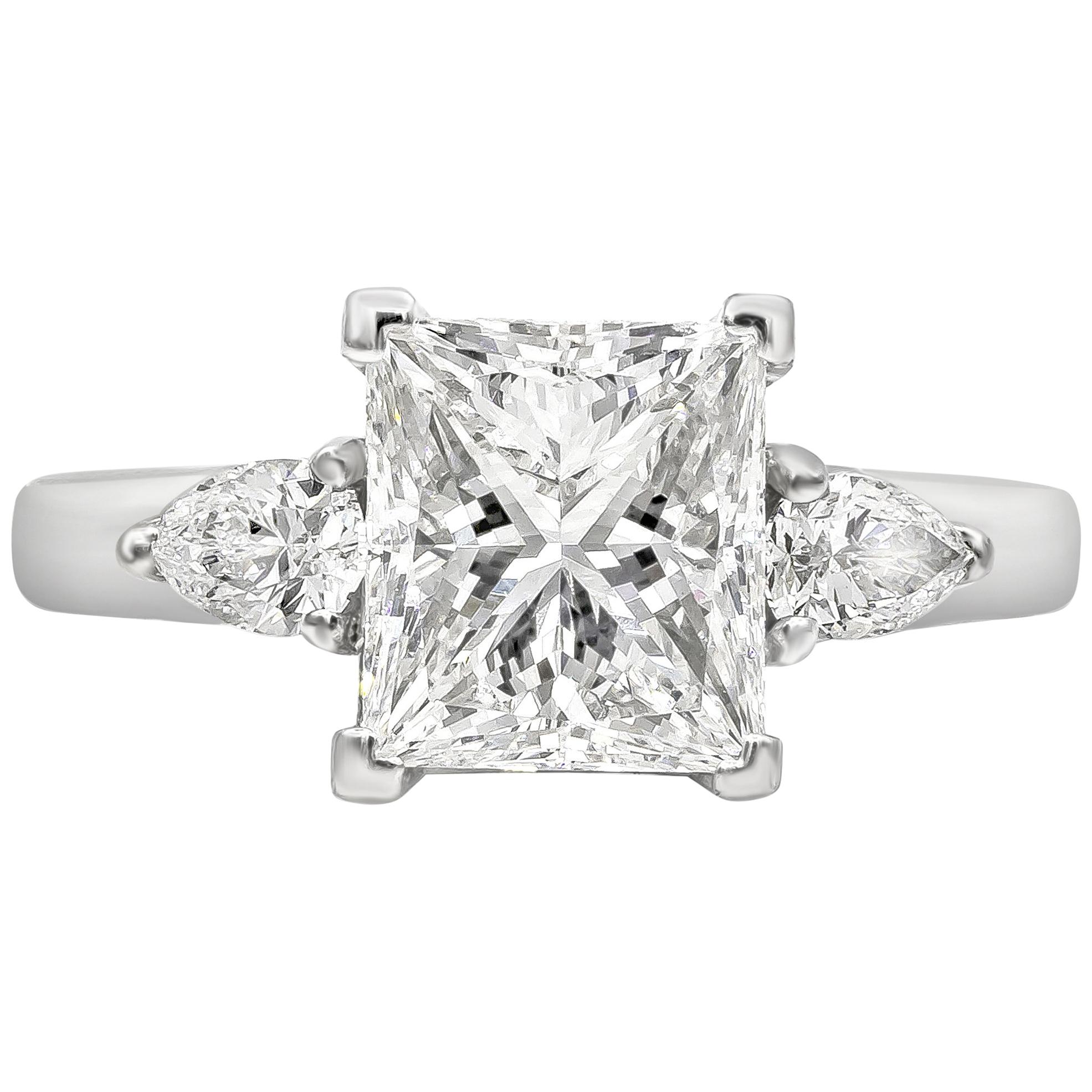 GIA Certified 2.51 Carat Princess Cut Diamond Three-Stone Engagement Ring