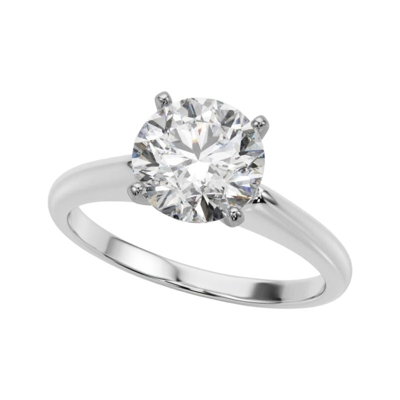 GIA Certified 2.51 Carat Round Solitaire Classic 18K White Gold Diamond Ring For Sale