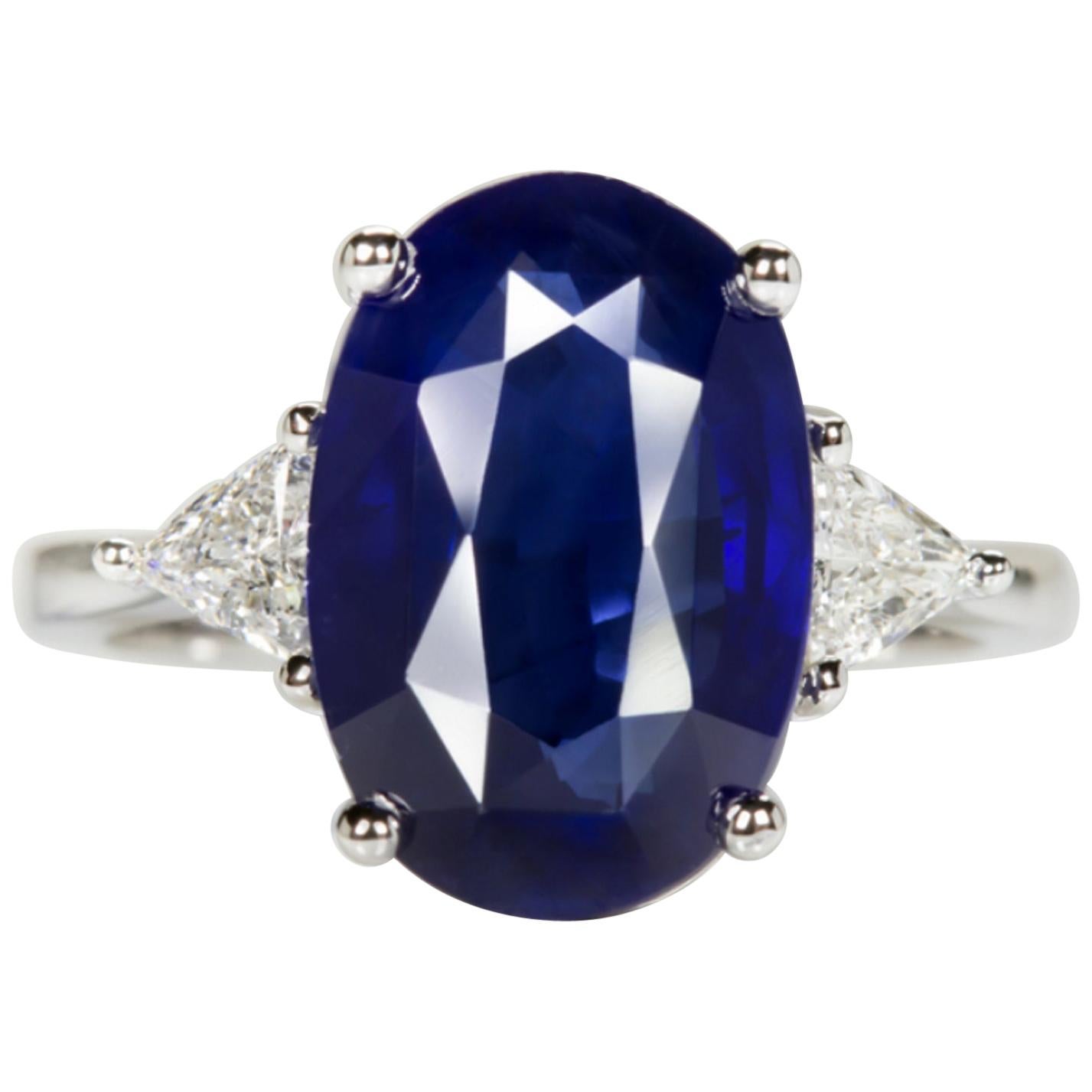 GIA Certified 2.51 Carat Royal Blue Sapphire Trillion Diamond Ring For Sale