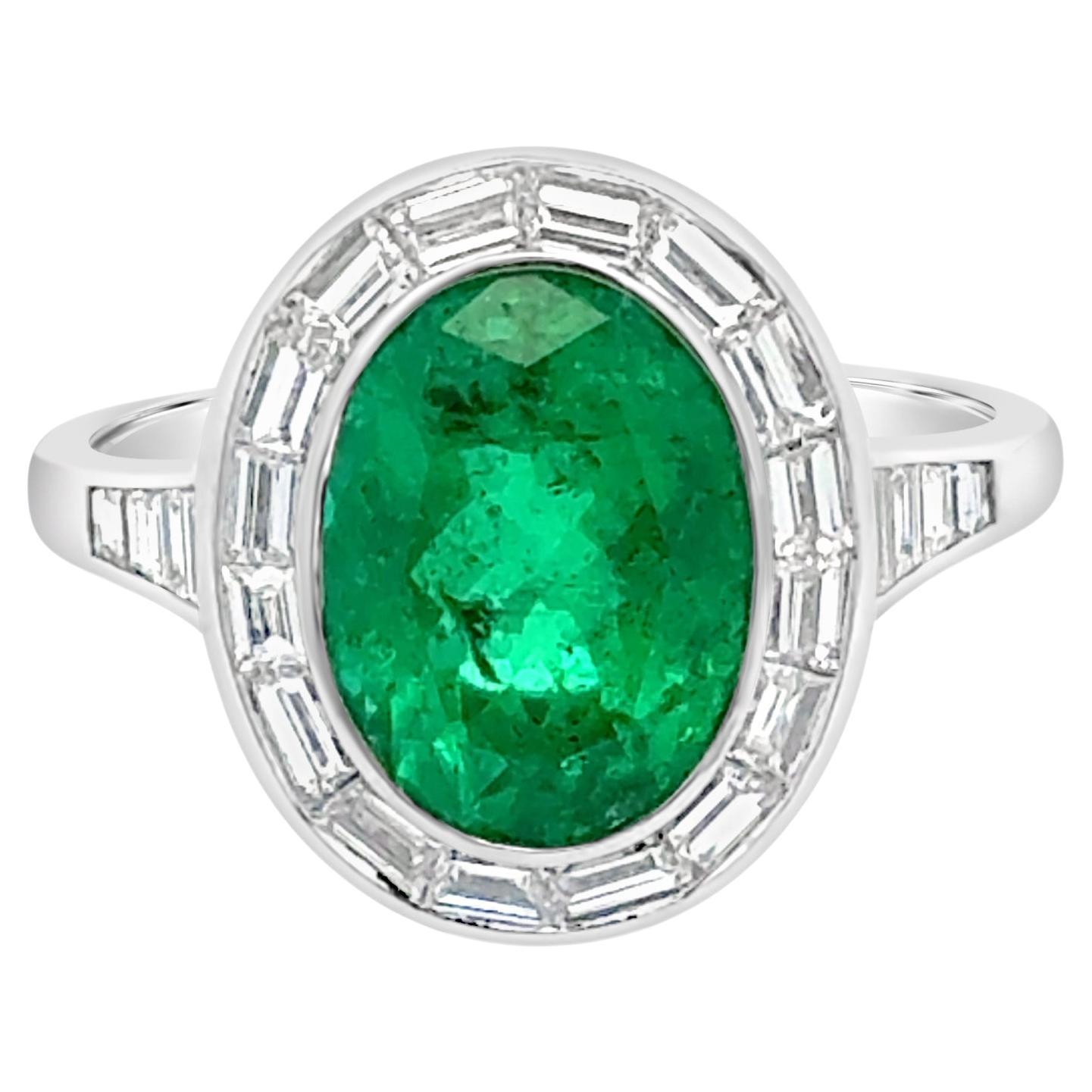 GIA Certified 2.51 Carats Oval Cut Colombian Emerald & Diamond Engagement Ring