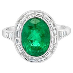 GIA Certified 2.51 Carats Oval Cut Colombian Emerald & Diamond Engagement Ring