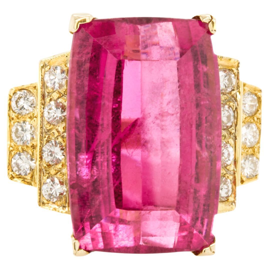 GIA Certified 25.19 Carat Hot Pink Tourmaline Ring Set With Diamonds 14K Gold