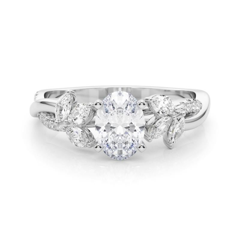 Bague en diamant certifié GIA 2.51ct ovale entrelacé Garden Flower Vine