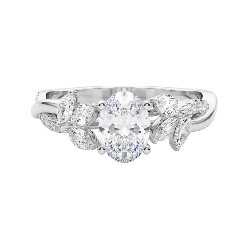 Bague en diamant certifié GIA 2.51ct ovale entrelacé Garden Flower Vine