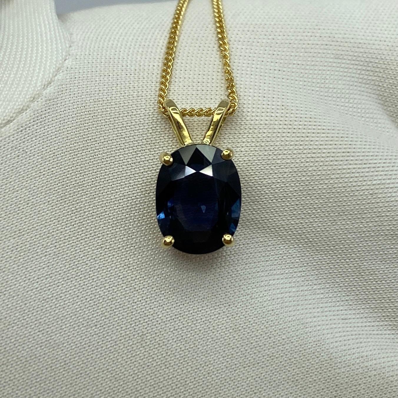 GIA Certified 2.51ct Untreated Deep Blue Sapphire Oval 18k Yellow Gold Pendant 5