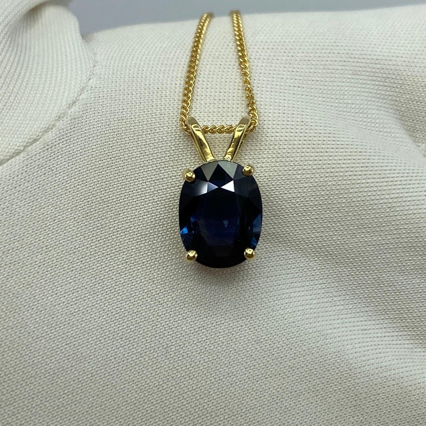 GIA Certified 2.51ct Untreated Deep Blue Sapphire Oval 18k Yellow Gold Pendant 6