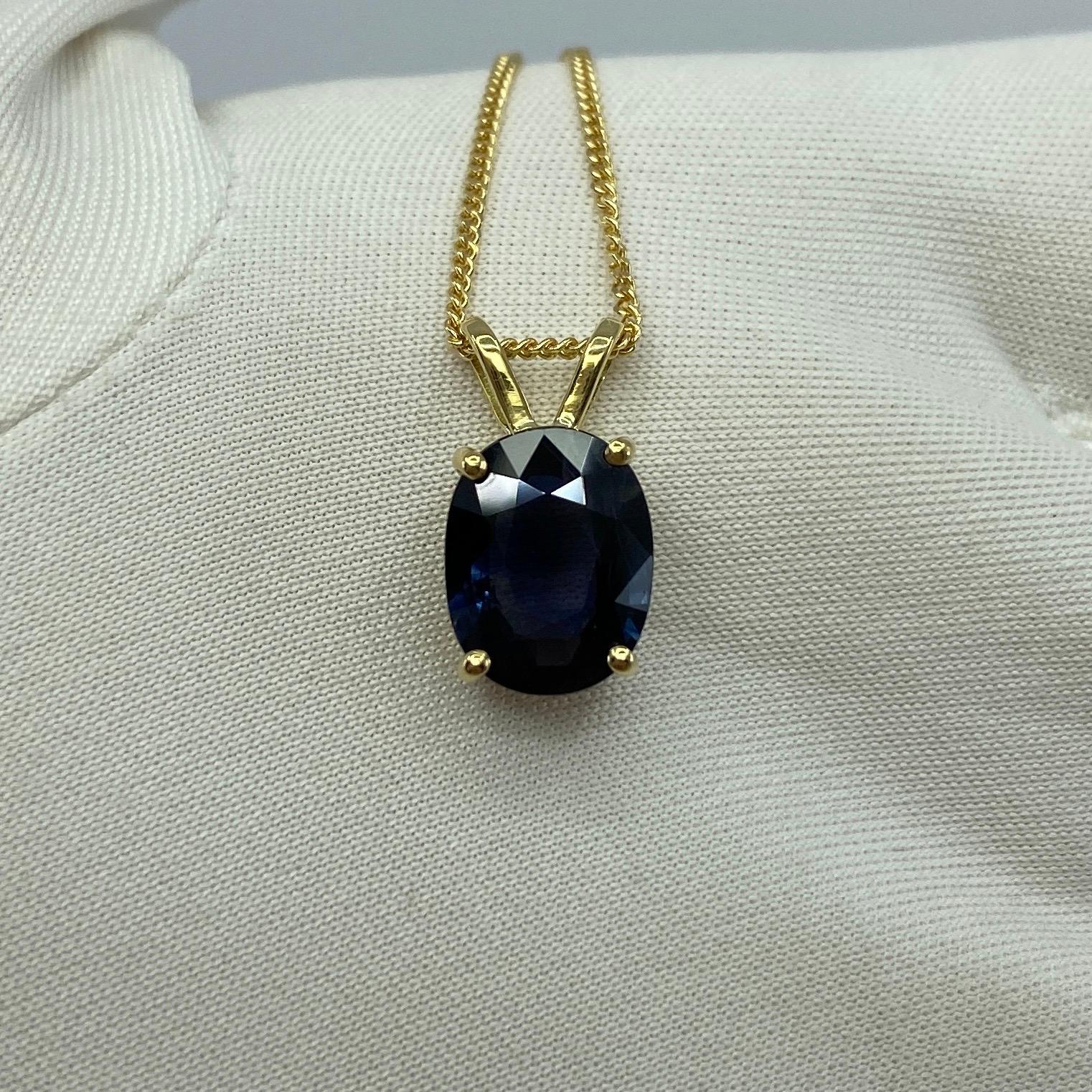GIA Certified 2.51ct Untreated Deep Blue Sapphire Oval 18k Yellow Gold Pendant 7