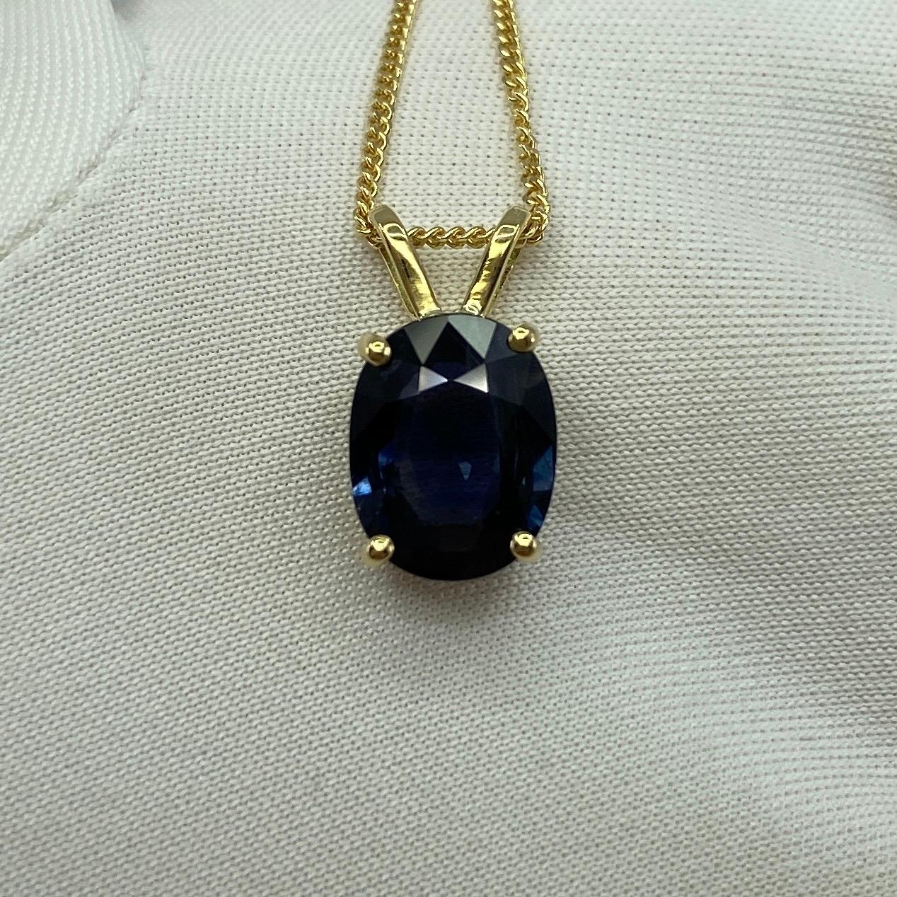 GIA Certified 2.51ct Untreated Deep Blue Sapphire Oval 18k Yellow Gold Pendant 8