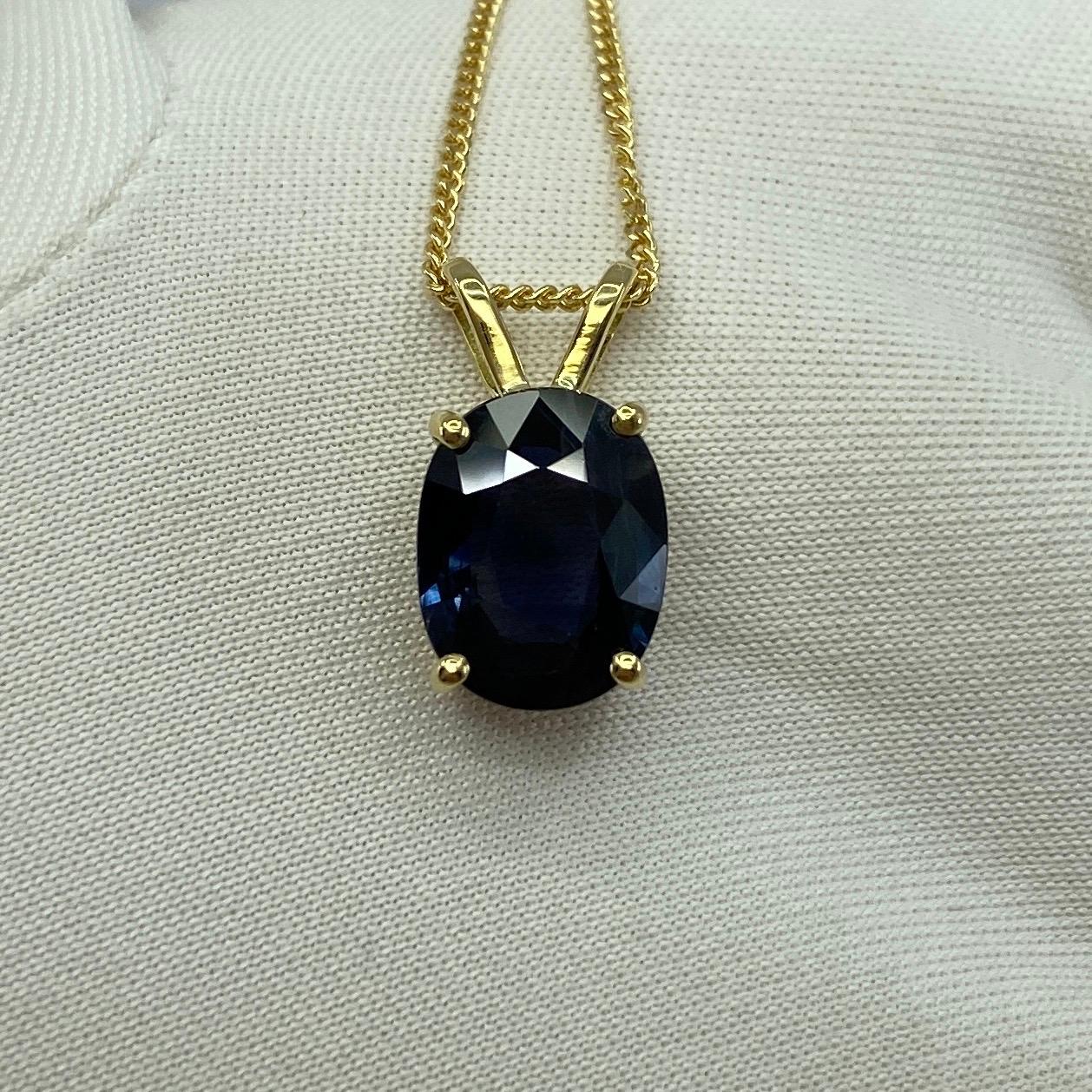 Women's or Men's GIA Certified 2.51ct Untreated Deep Blue Sapphire Oval 18k Yellow Gold Pendant
