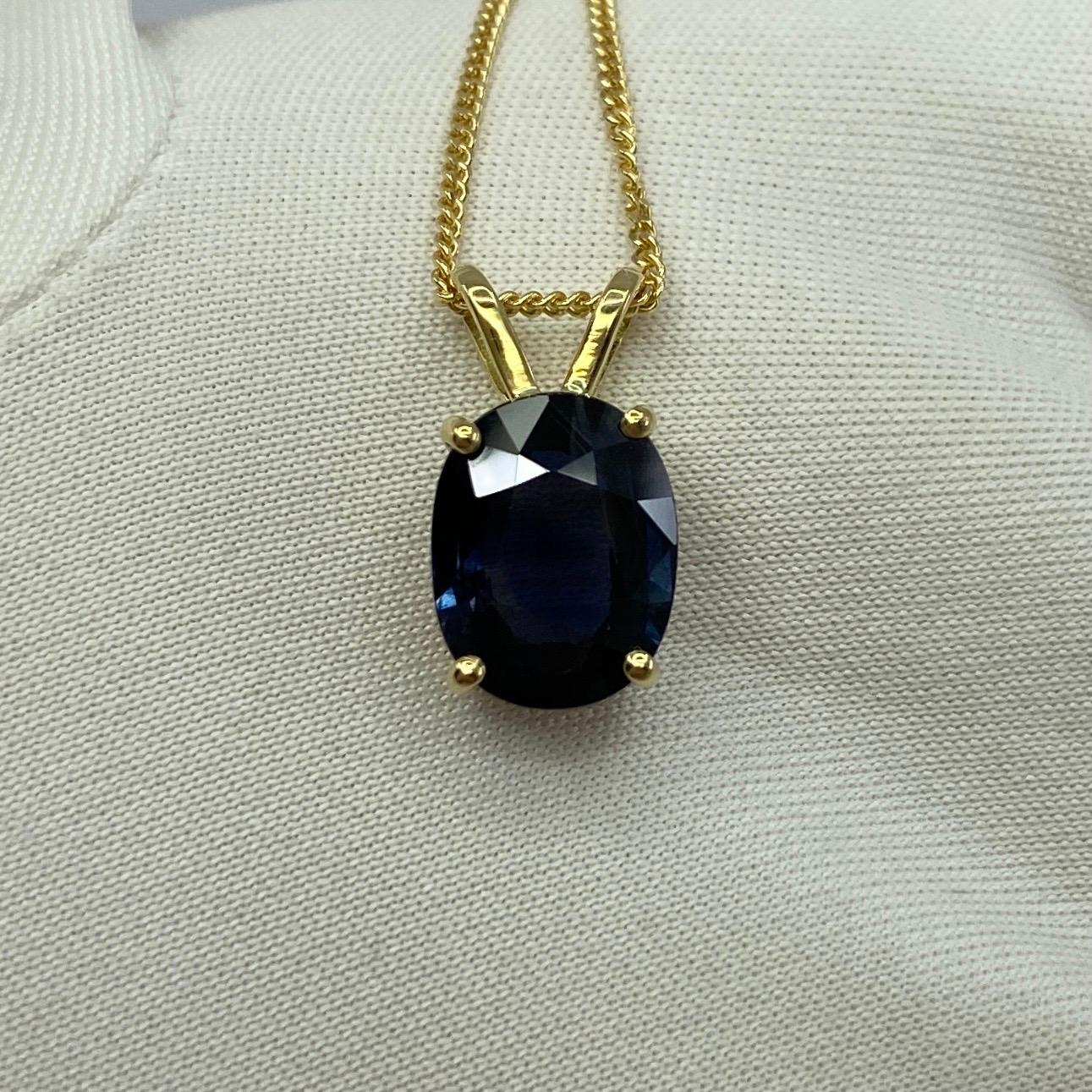 GIA Certified 2.51ct Untreated Deep Blue Sapphire Oval 18k Yellow Gold Pendant 1