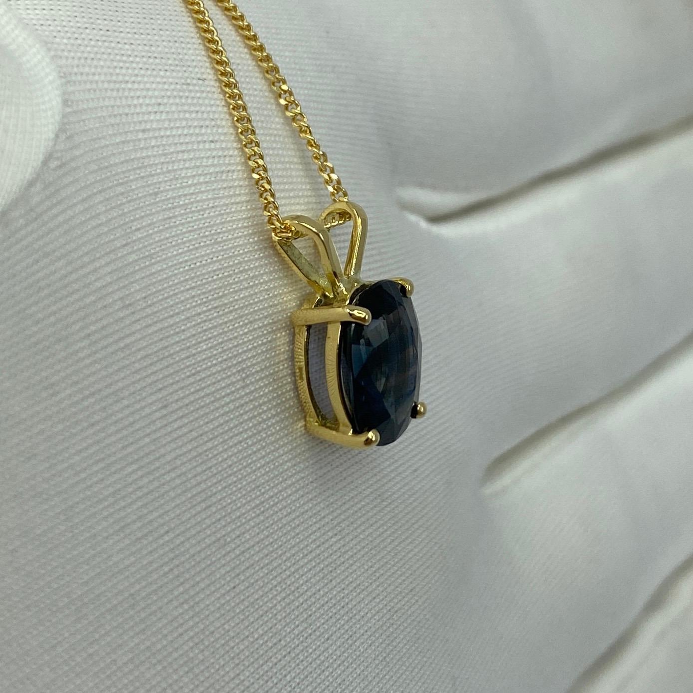 GIA Certified 2.51ct Untreated Deep Blue Sapphire Oval 18k Yellow Gold Pendant 2