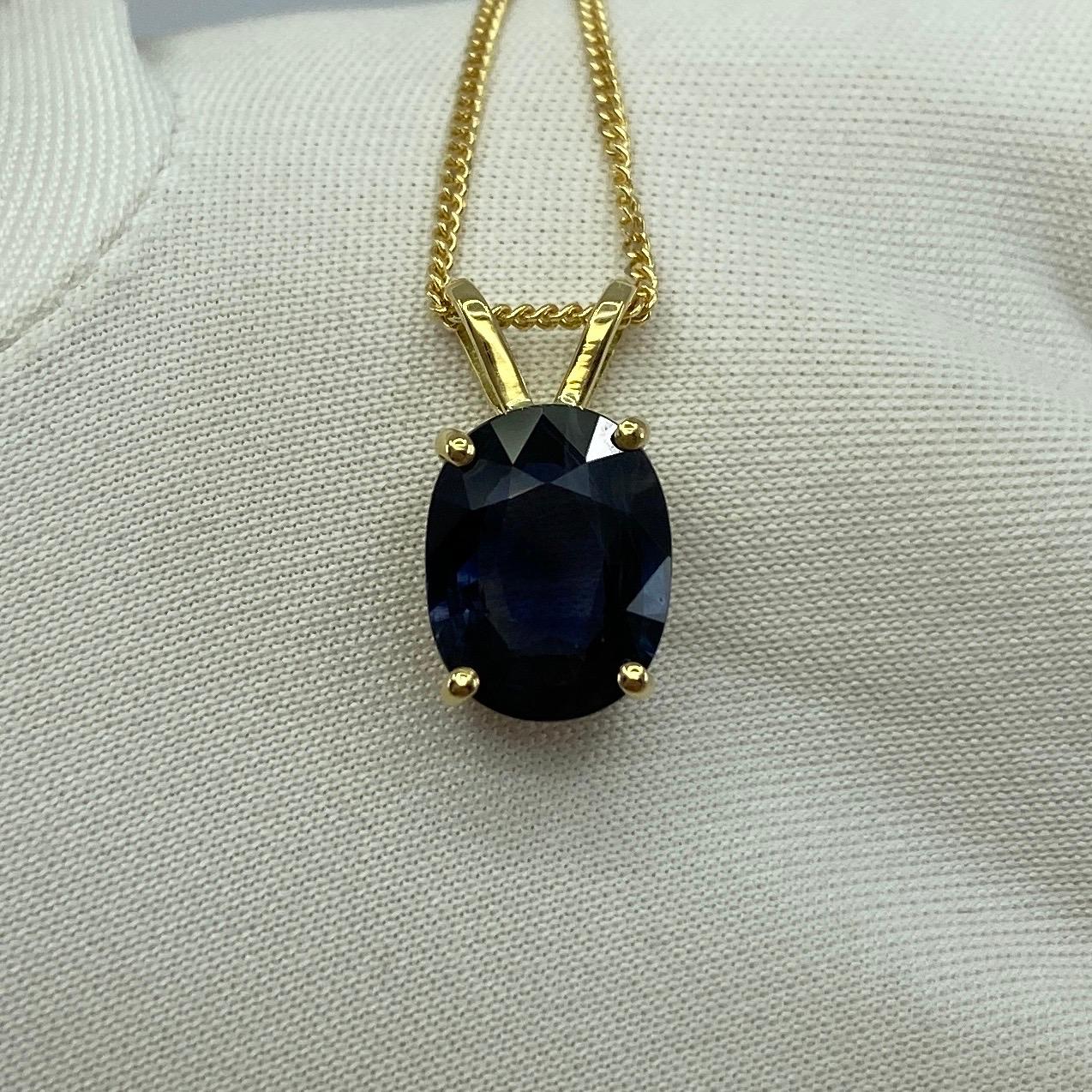 GIA Certified 2.51ct Untreated Deep Blue Sapphire Oval 18k Yellow Gold Pendant 3