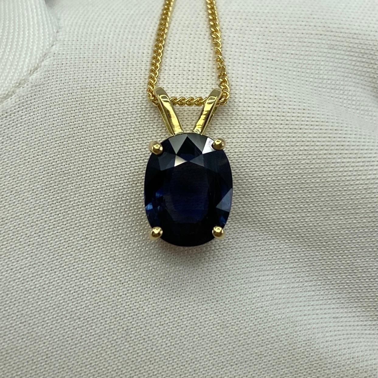 GIA Certified 2.51ct Untreated Deep Blue Sapphire Oval 18k Yellow Gold Pendant 4