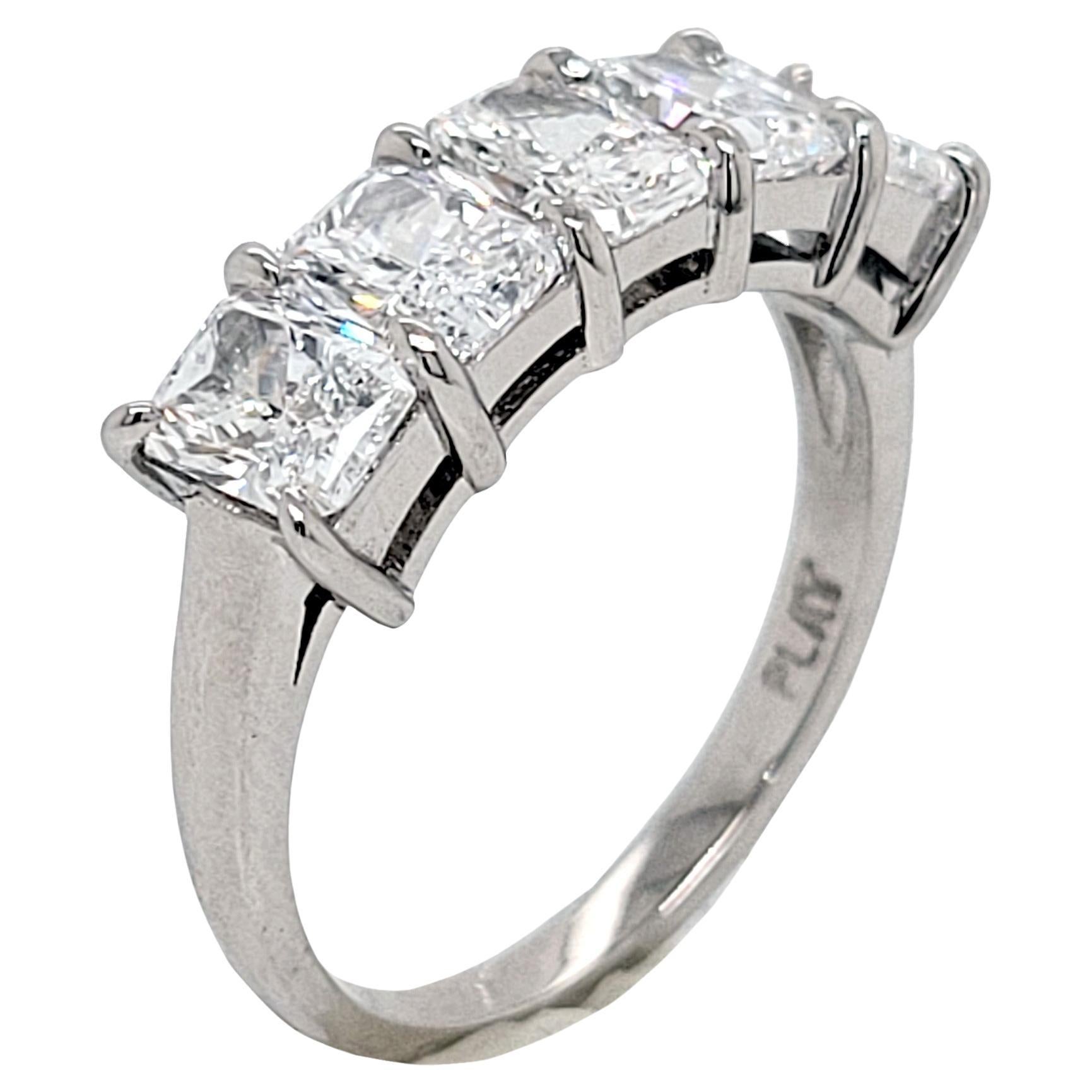 GIA Certified 2.52 Carat '0.50 Cts' Radiant Platinum Diamond Anniversary Ring