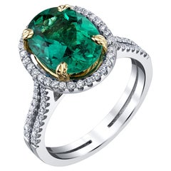 GIA Certified 2.52 Carat Emerald and Diamond Halo Cocktail Ring in 18k Gold