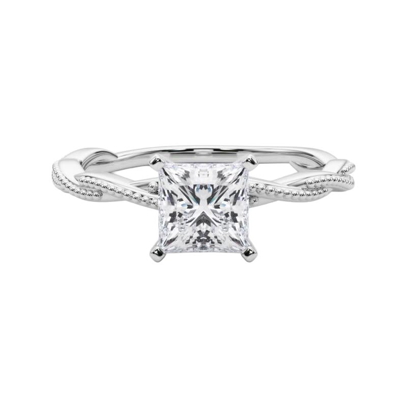 Anillo de diamantes en platino con banda trenzada trenzada princesa de 2,52 quilates con certificado GIA