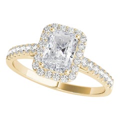 Bague en or jaune 18 carats certifiée GIA avec diamant radiant Halo Pave de 2,52 carats