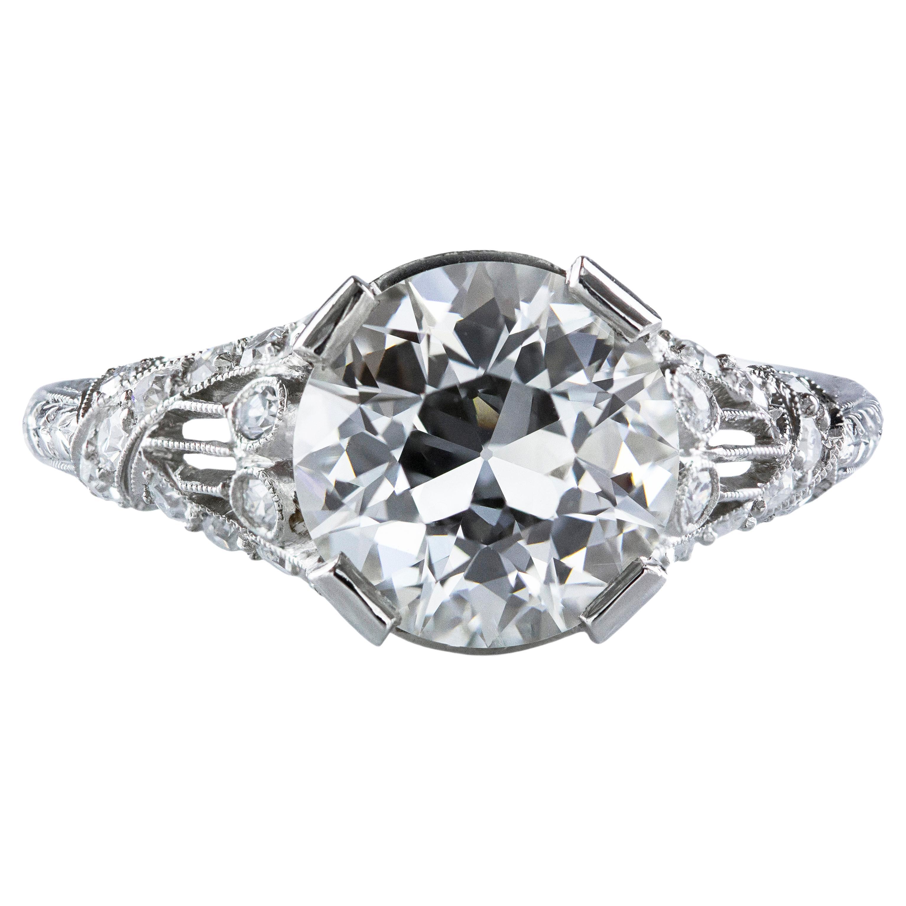 GIA Certified 2.52 Carats Brilliant Round Diamond Antique Engagement Ring