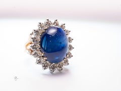 GIA Certified 25.21 Carat Natura Burmal Star Sapphire and Diamond Cocktail Ring