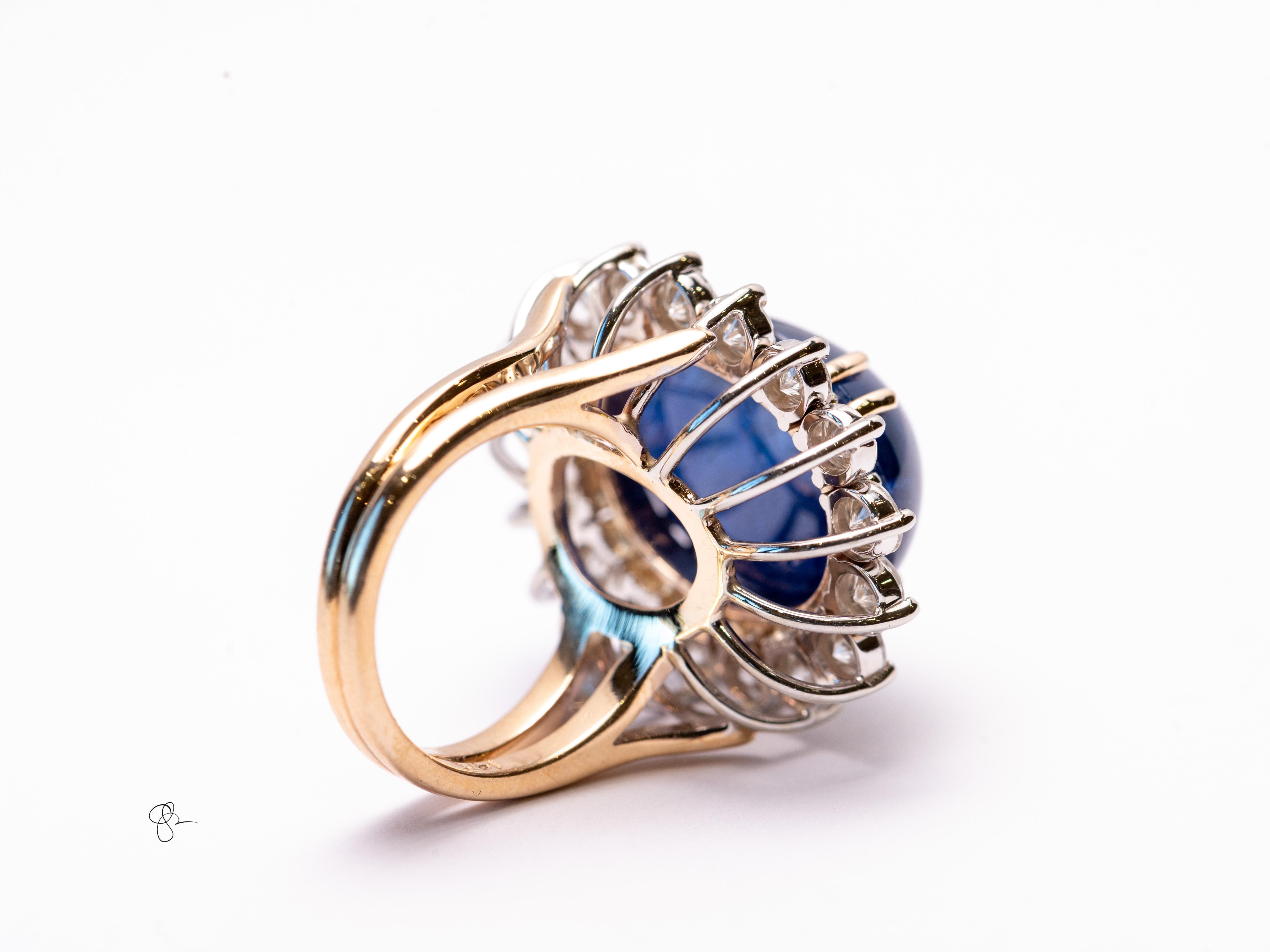 Bague cocktail saphir étoilé et diamant certifié GIA 25,21 carats Natura Burmal Bon état - En vente à Tucson, AZ
