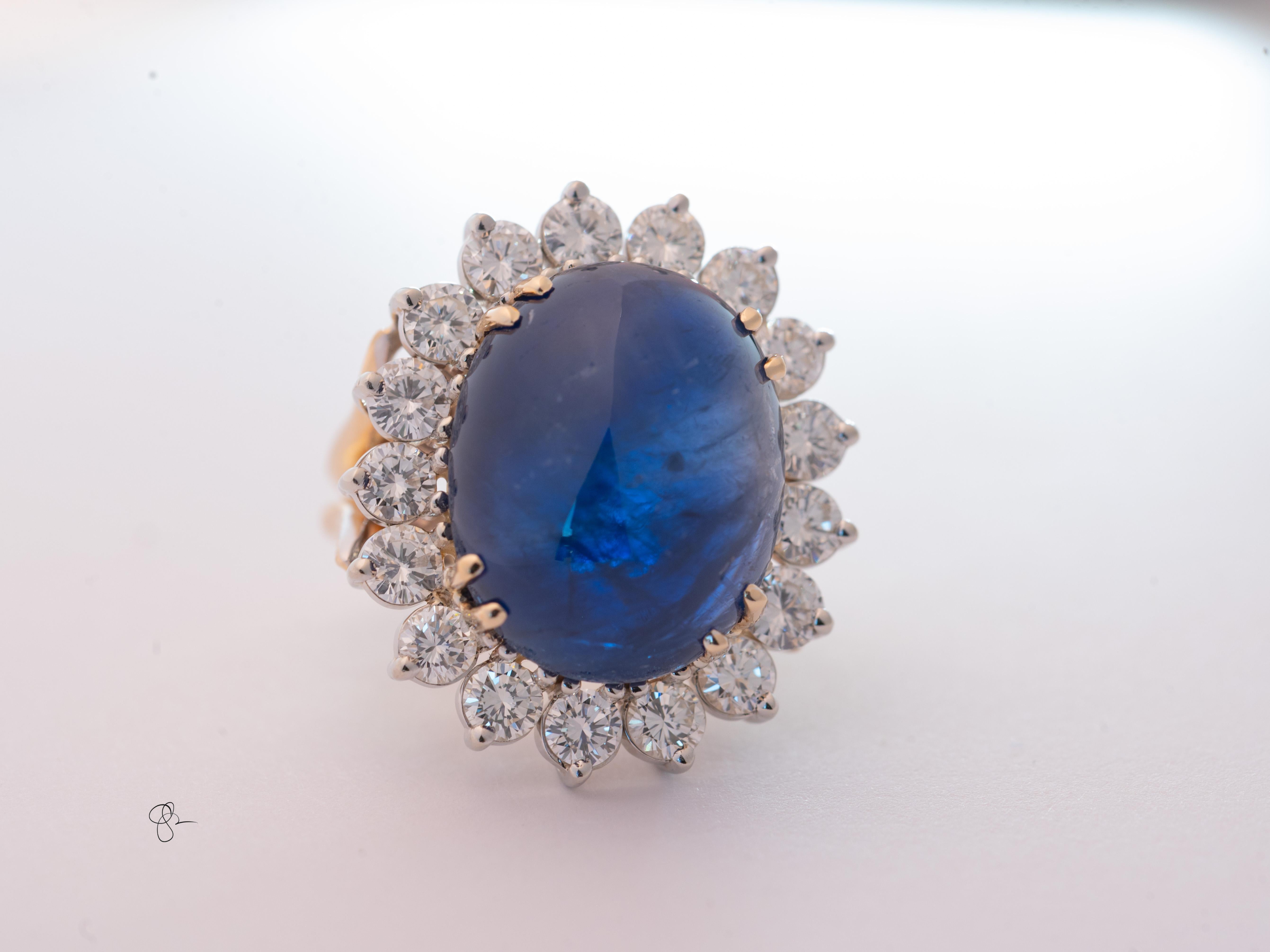 Bague cocktail saphir étoilé et diamant certifié GIA 25,21 carats Natura Burmal Unisexe en vente