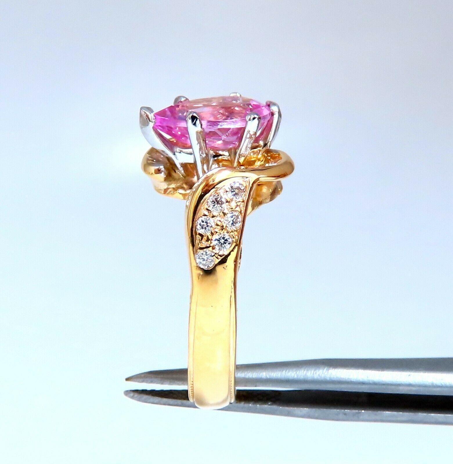 Women's or Men's GIA Certified 2.52ct Lab Pink Sapphire Diamonds Ring 14kt For Sale