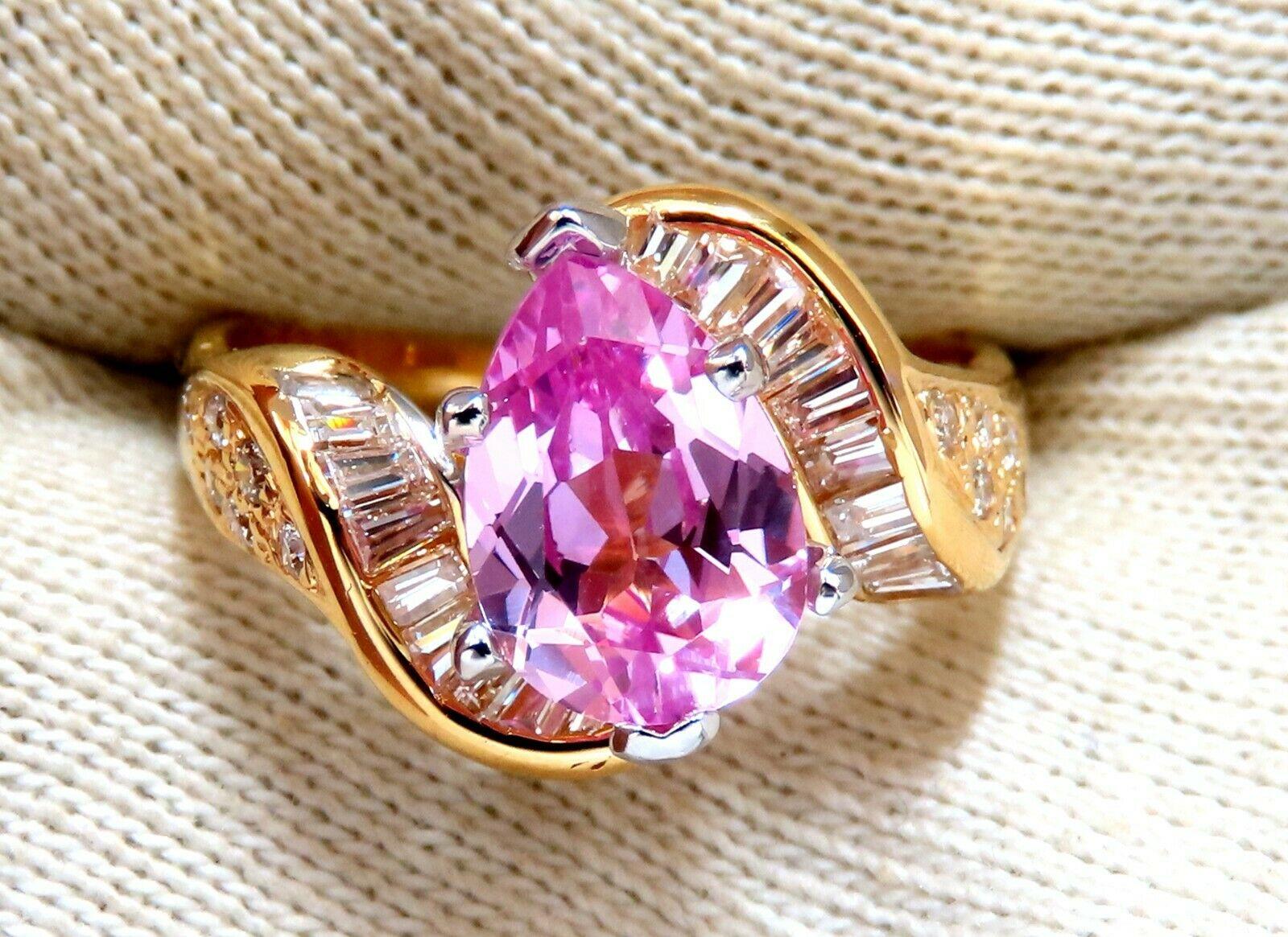 GIA Certified 2.52ct Lab Pink Sapphire Diamonds Ring 14kt For Sale 1