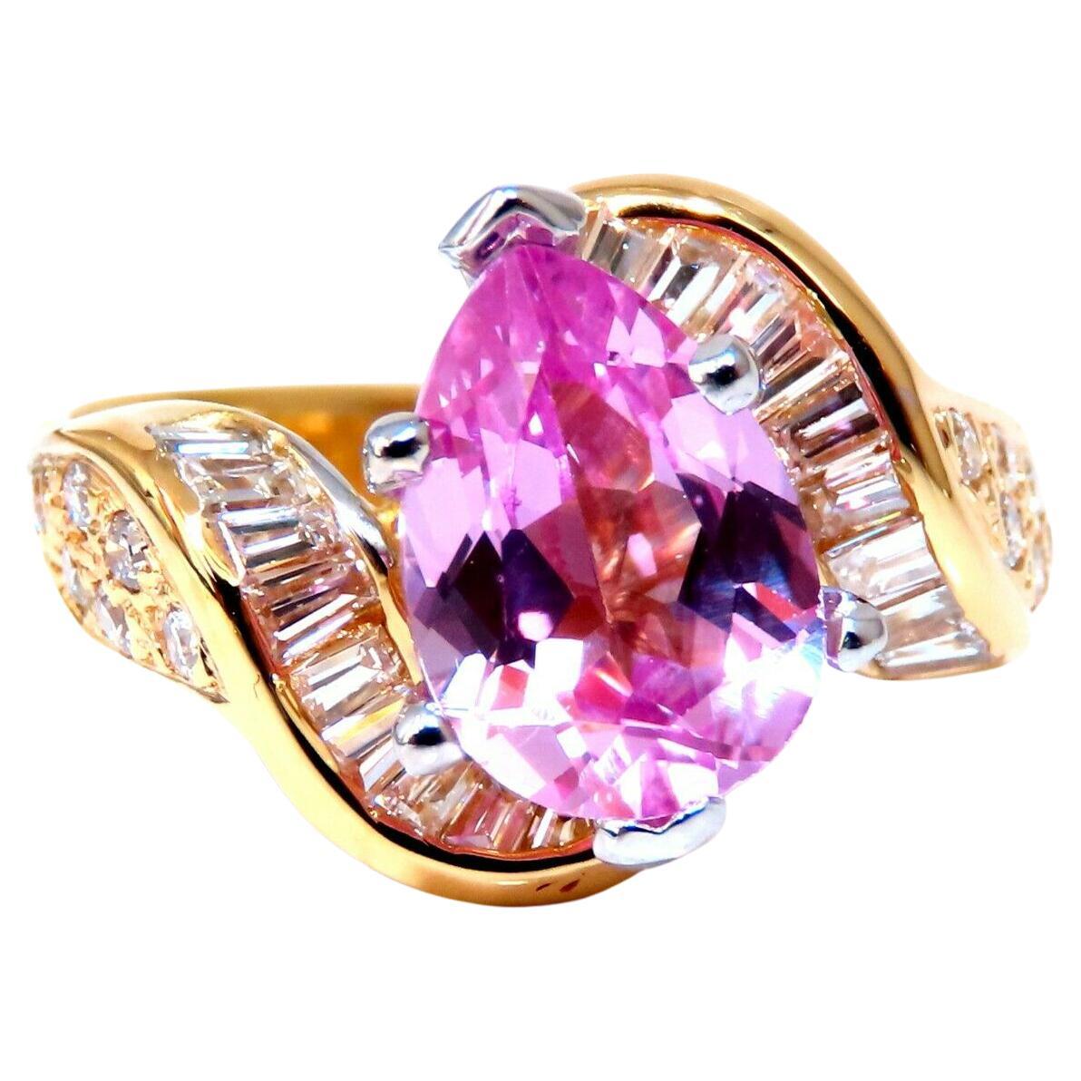 GIA Certified 2.52ct Lab Pink Sapphire Diamonds Ring 14kt For Sale
