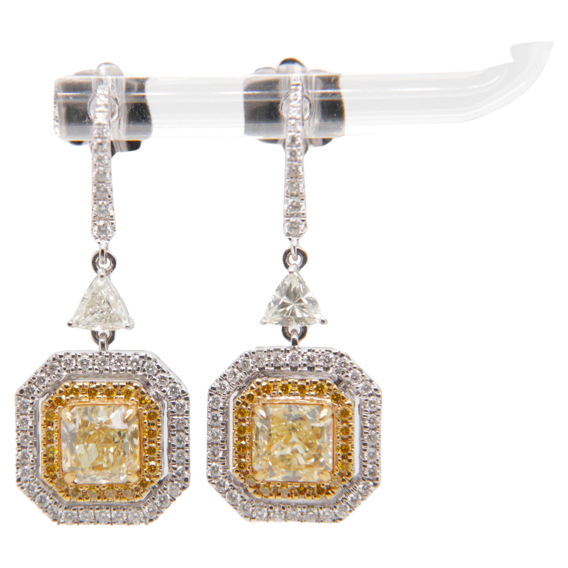 GIA Certified 2.53 carat Fancy Light Yellow Dangle Earrings