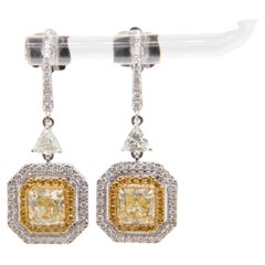 GIA Certified 2.53 carat Fancy Light Yellow Dangle Earrings