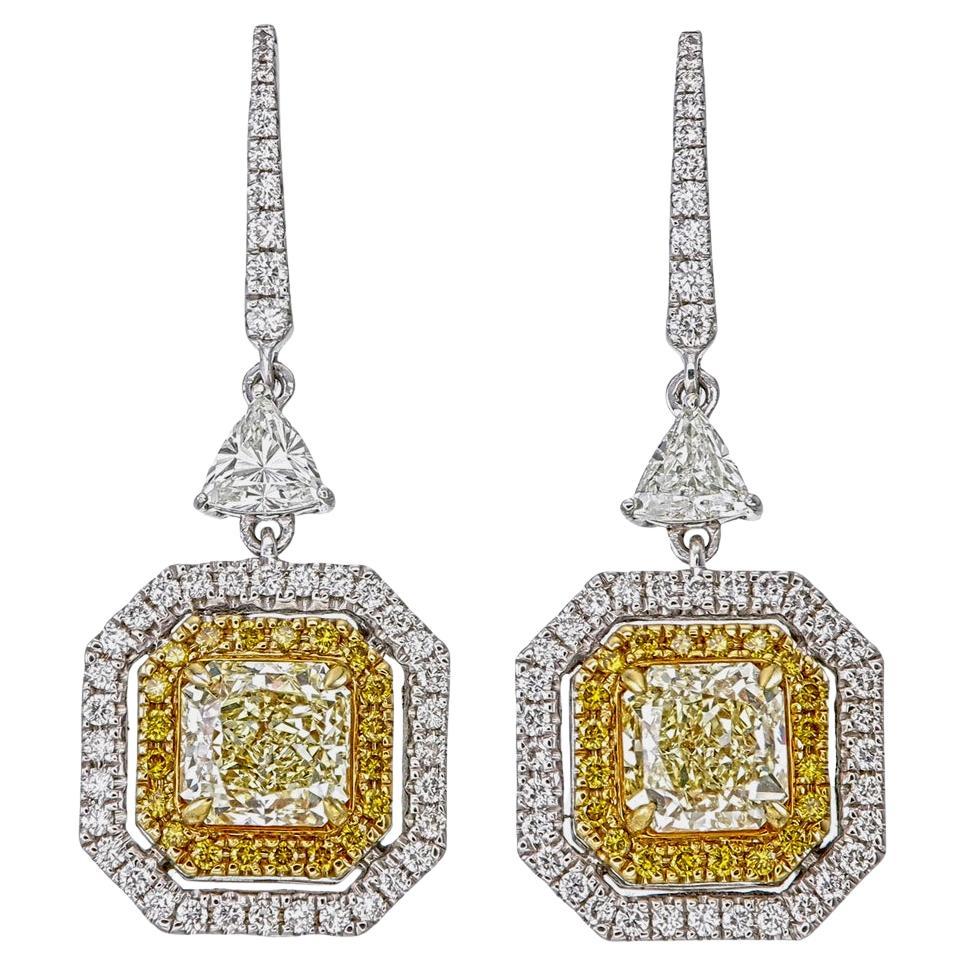 Boucles d
oreilles pendantes certifiées GIA de 2,53 carats de couleur jaune clair fantaisie