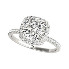 GIA Certified 2.53 Carat Halo Square Cushion Basket Set Diamond Ring