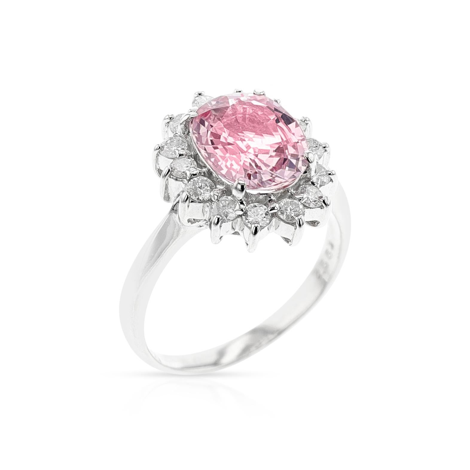 Oval Cut GIA Certified 2.53 Carat Natural Oval-Shaped Pink Sapphire and Diamond Ring, PT