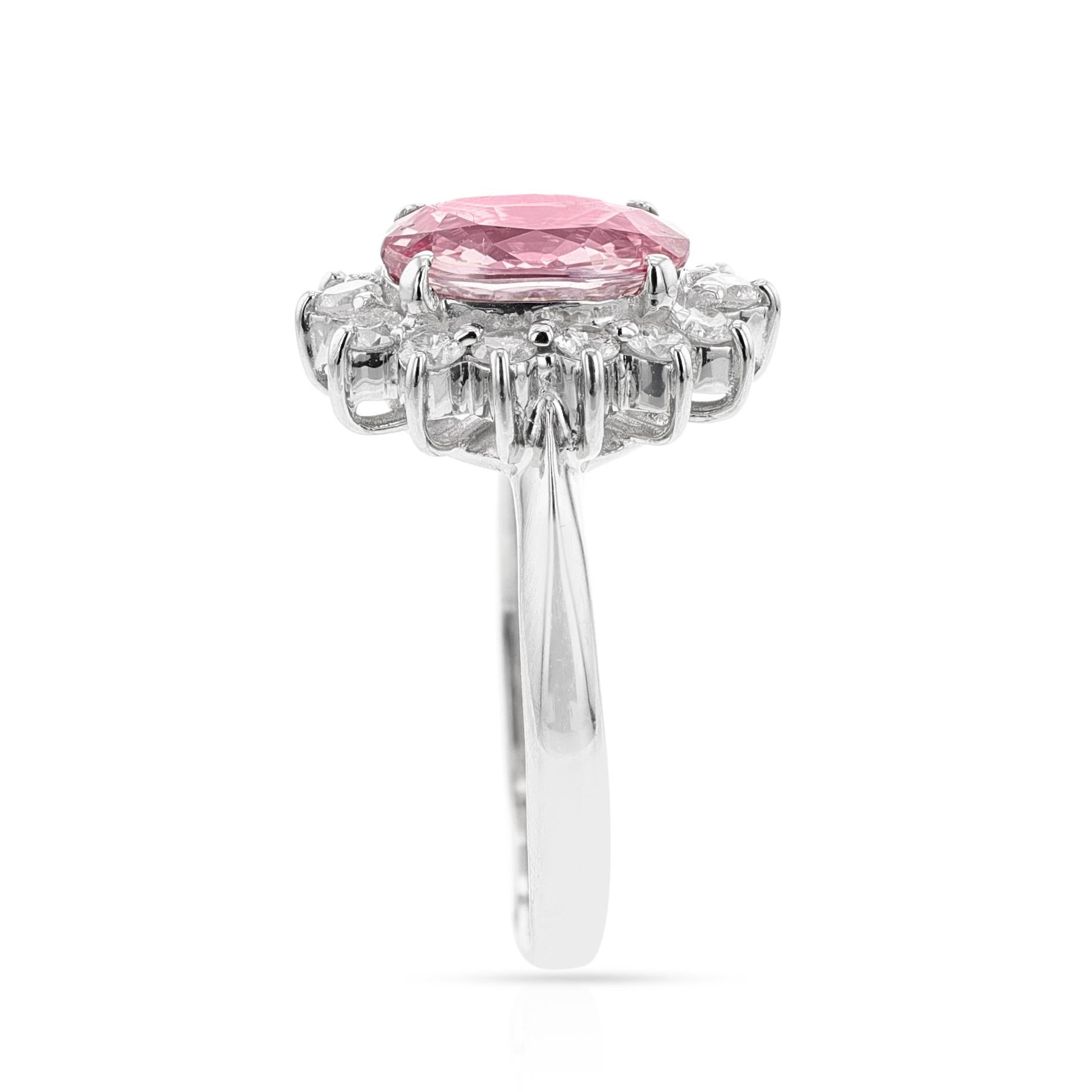 GIA Certified 2.53 Carat Natural Oval-Shaped Pink Sapphire and Diamond Ring, PT In Excellent Condition In New York, NY