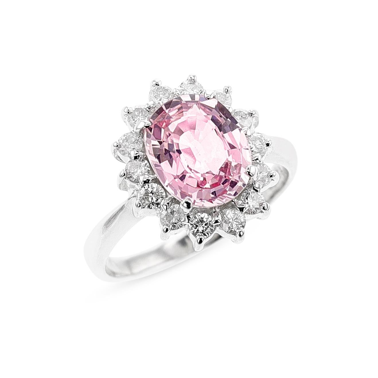GIA Certified 2.53 Carat Natural Oval-Shaped Pink Sapphire and Diamond Ring, PT 1