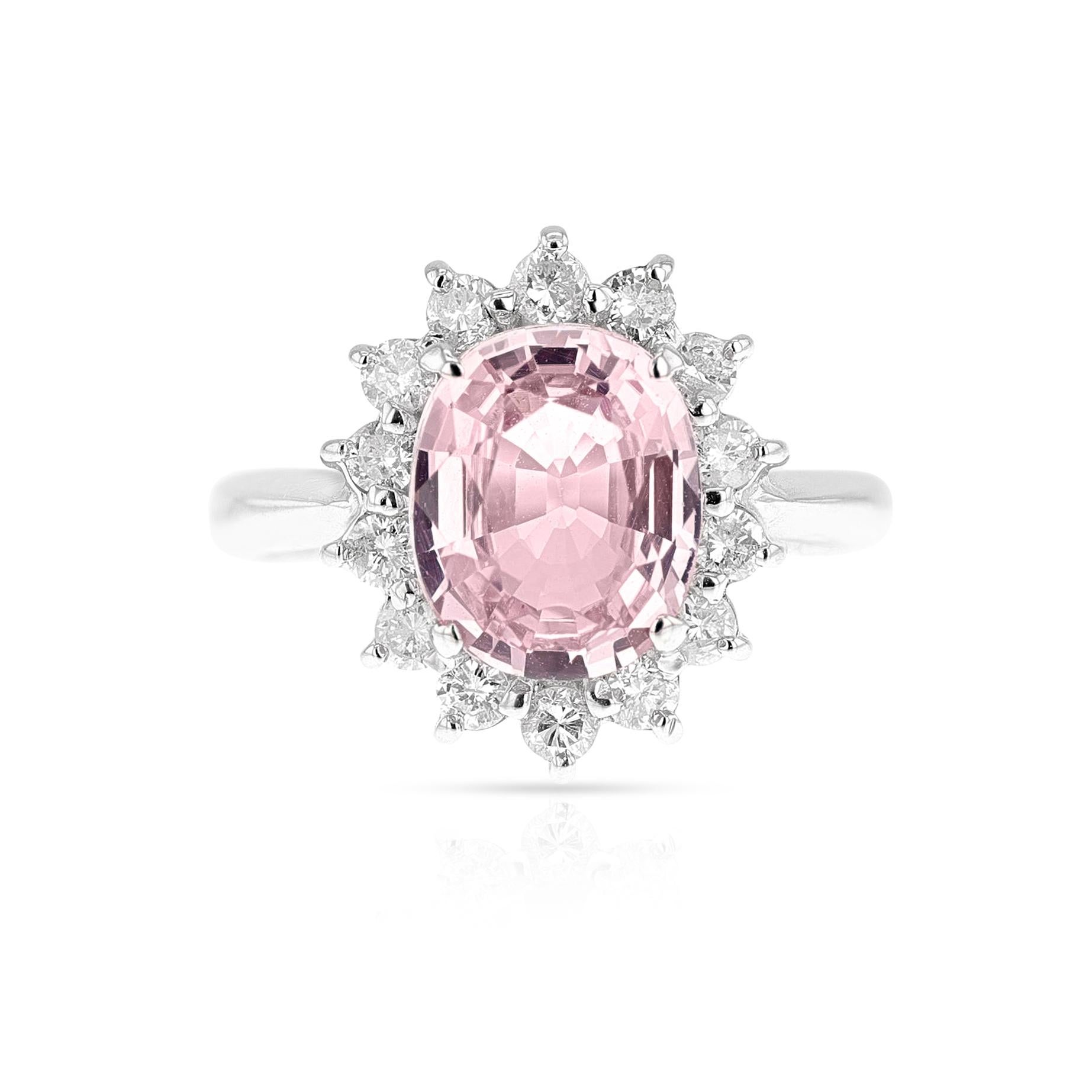 GIA Certified 2.53 Carat Natural Oval-Shaped Pink Sapphire and Diamond Ring, PT 2
