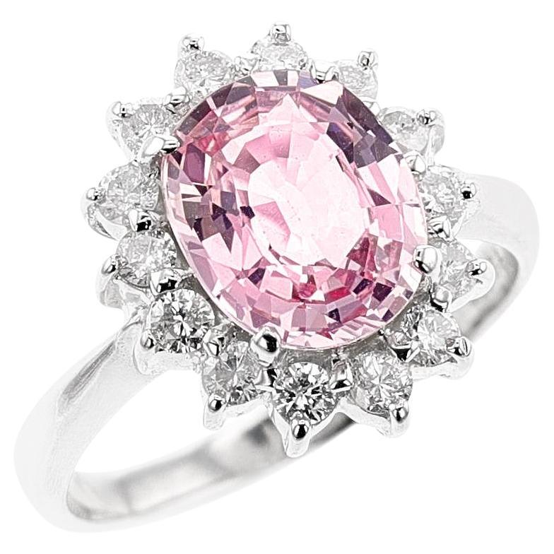 GIA Certified 2.53 Carat Natural Oval-Shaped Pink Sapphire and Diamond Ring, PT