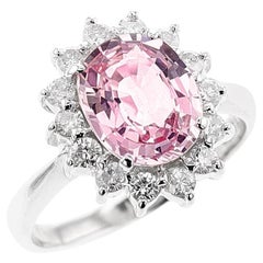 Bague en saphir rose de forme ovale de 2,53 carats et diamants certifiés GIA, PT