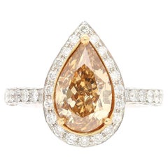 GIA Certified 2.53 Carat Pear Cut Brown Diamond Halo Pave Engagement Ring