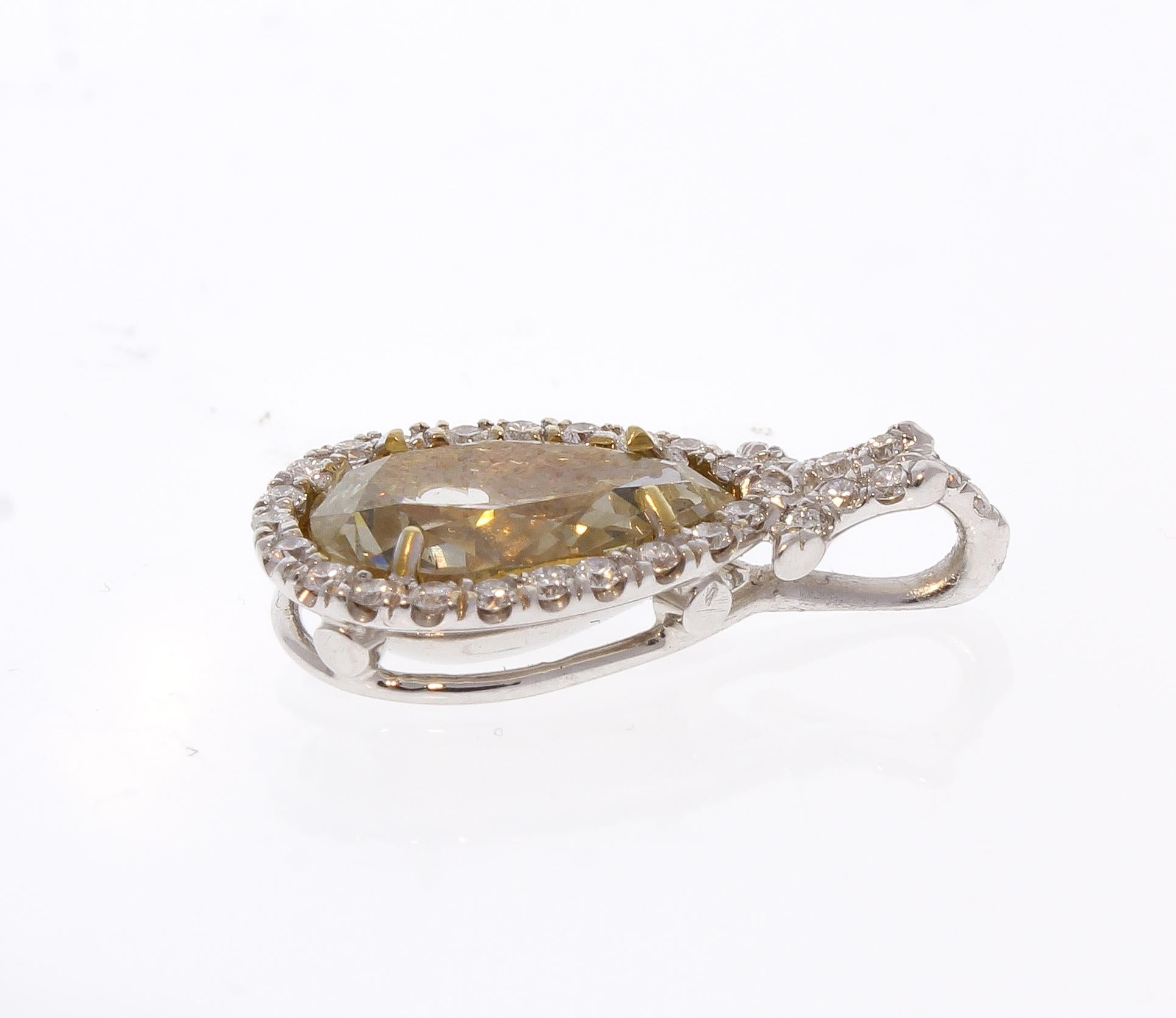 Contemporary GIA Certified 2.53 Carat Pear Shape Fancy Light Yellow Two-Tone Diamond Pendant 