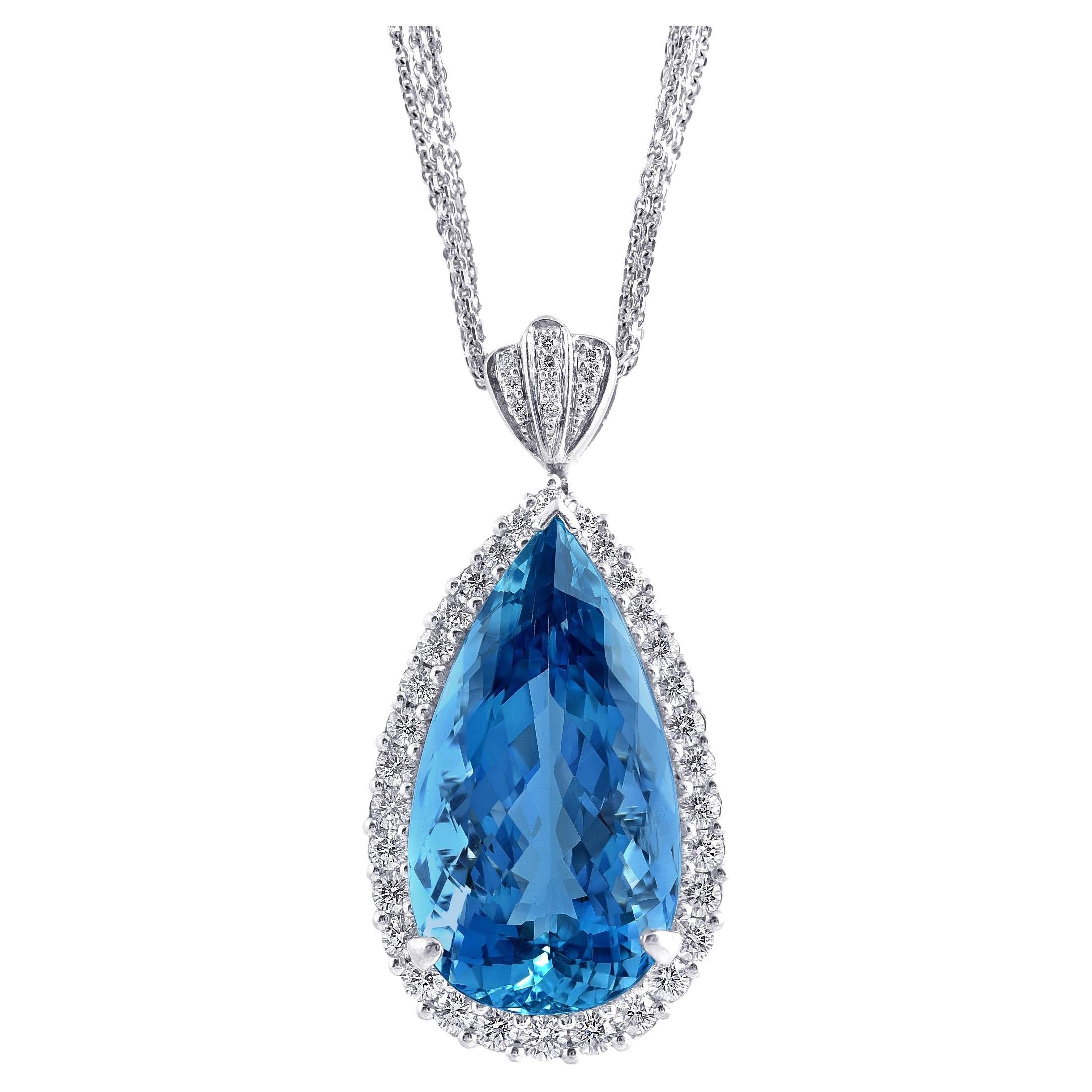 GIA Certified Natural Aquamarine 25.39 Ct in Platinum Pendant with 14KWG Chain
