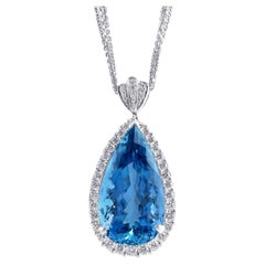 GIA Certified Natural Aquamarine 25.39 Ct in Platinum Pendant with 14KWG Chain