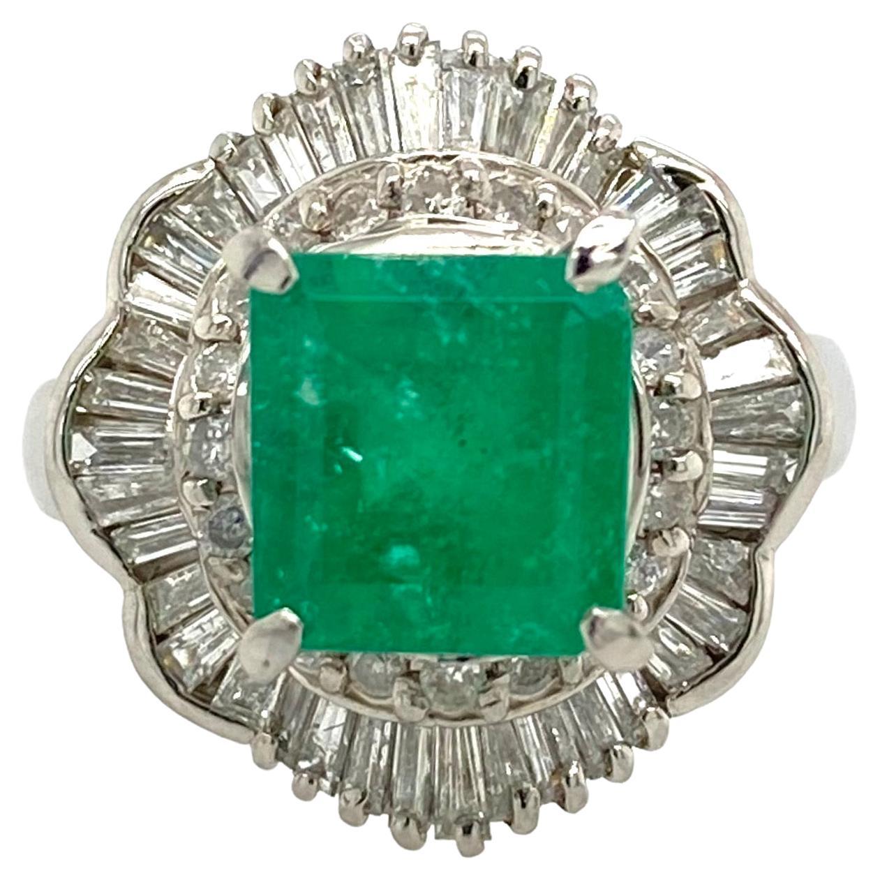 GIA Certified 2.53ct Colombian Emerald (MINOR OIL) & 0.78 Diamond Platinum Ring  For Sale