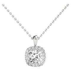 GIA Certified 2.53ct Cushion Diamond Round Halo Pendant Necklace in White Gold