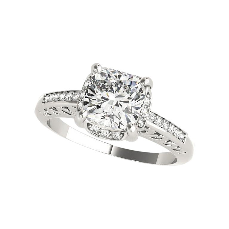 GIA Certified 2.53ct Cushion Hidden Halo Scroll Cathedral Platinum Diamond Ring
