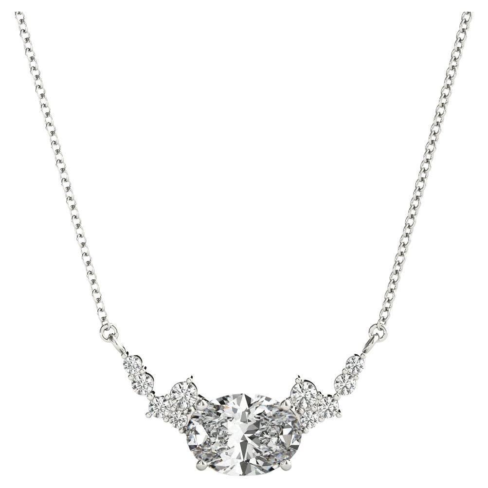 GIA Certified 2.53ct Oval Diamond Station White White Gold Pendant Necklace