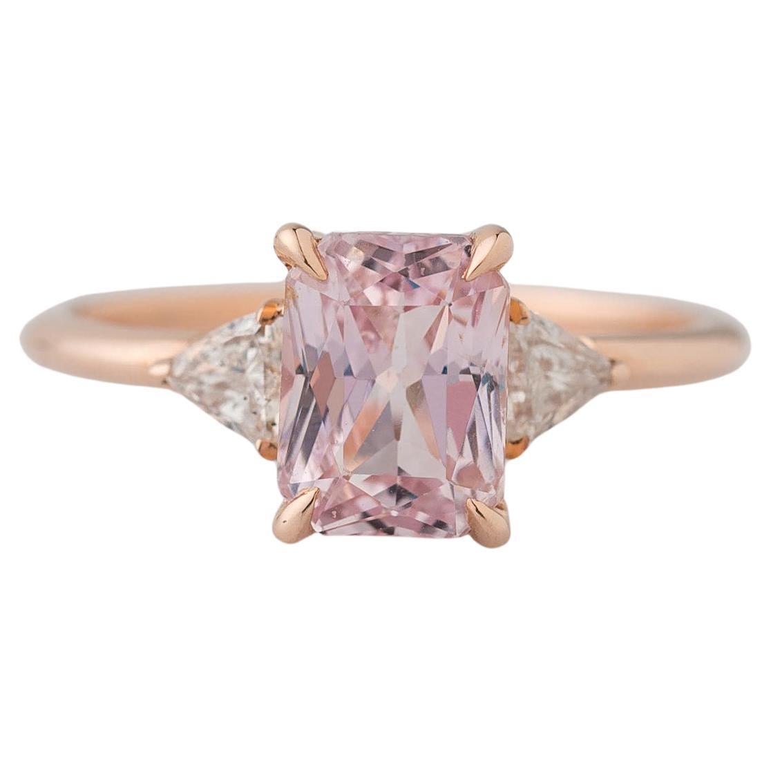 Bague de fiançailles certifiée GIA de 2,54 carats à 3 pierres, saphir rose naturel et diamant