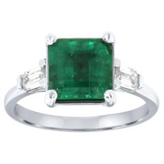 GIA Certified 2.54 Carat Asscher Green Emerald & Baguette Diamond Platinum Ring