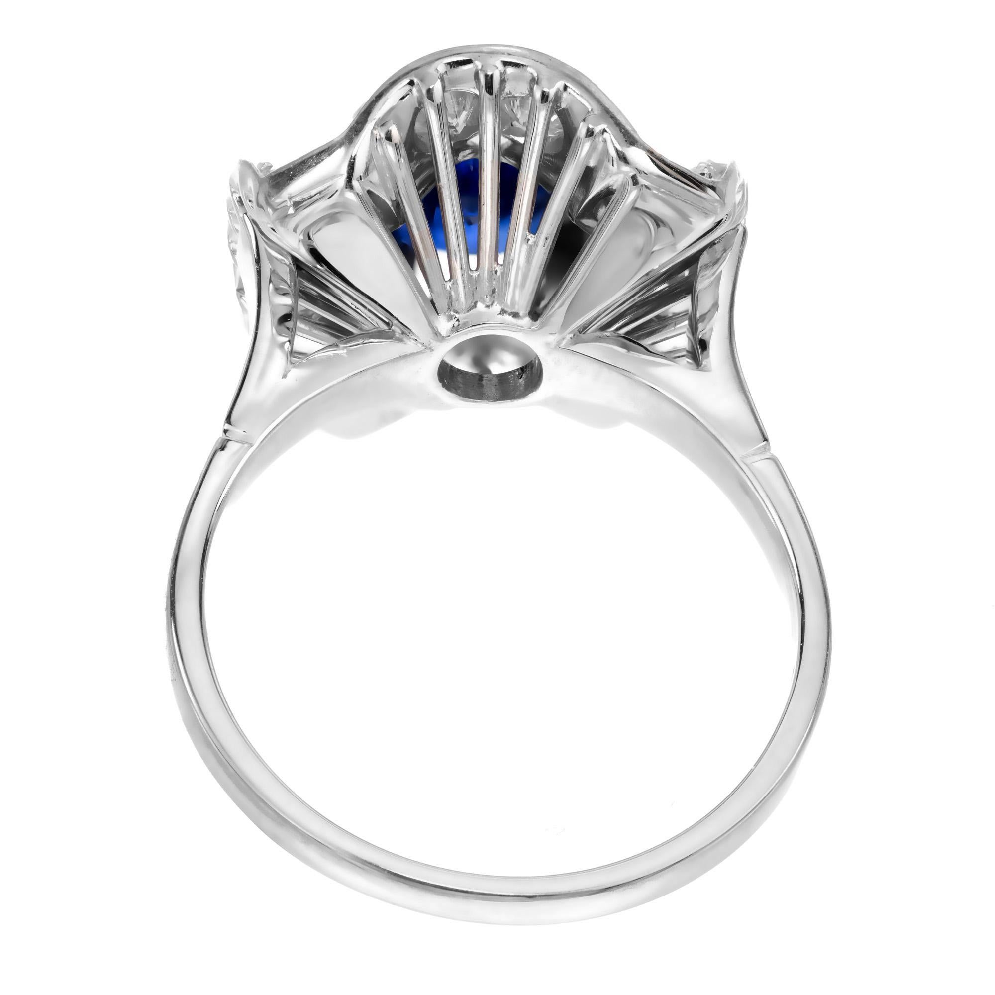 GIA Certified 2.54 Carat Cushion Cut Sapphire Diamond Wave Gold Engagement Ring For Sale 2